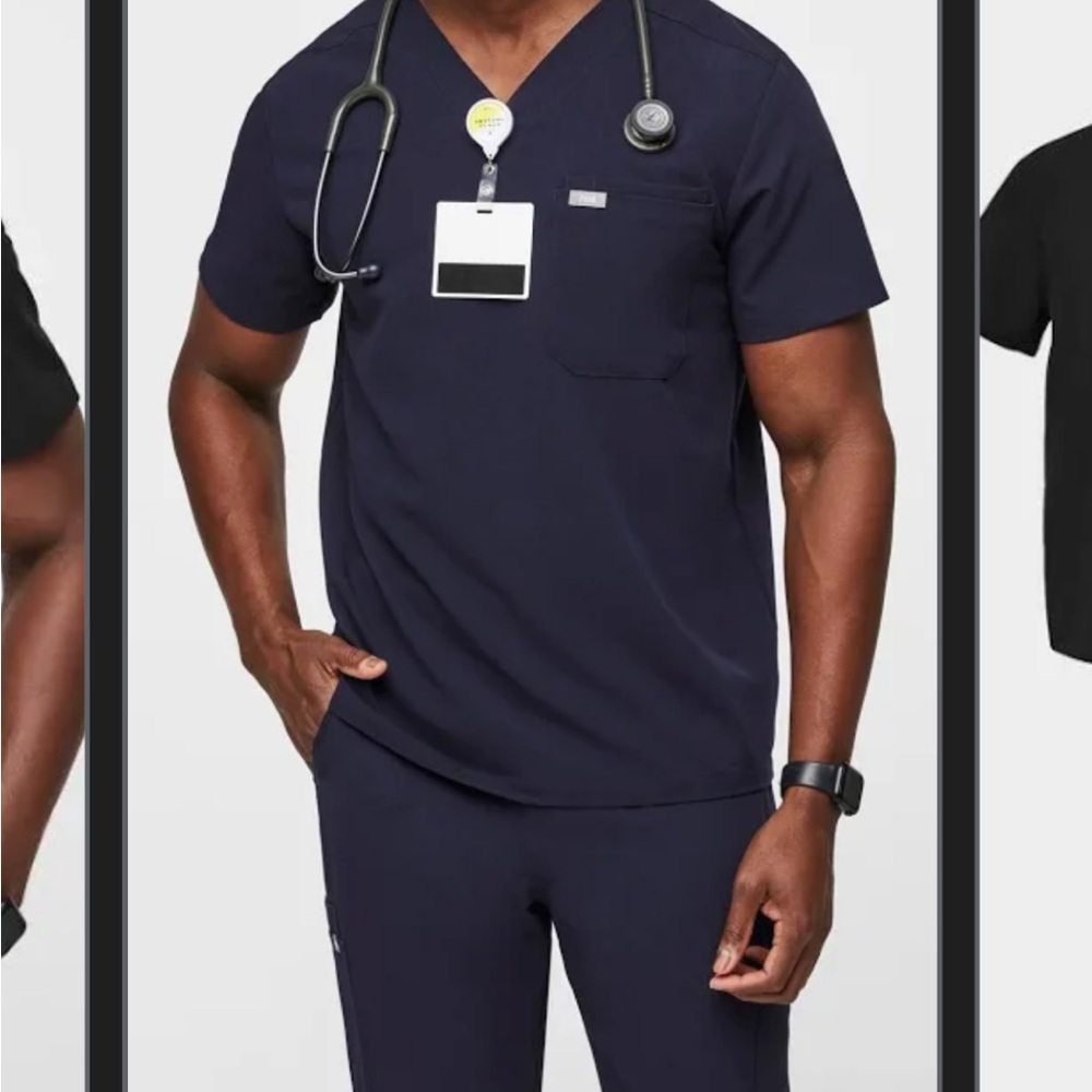 Figs Blue Polo Shirt with Collar Detailing and Fitted Cut